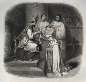 圣母玛利亚（Beard Jeanne Avrillot）（1566-1618），法国神秘主义者，1614年接受加尔默罗派的面纱。1846年在《圣徒传》中的雕刻。私人收藏。 作者 匿名匿名