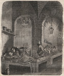 布列斯特的巴格内在晚上。皮埃尔-扎科内（1817-1895年）在《从创建到现在的袋子史》（1877年）中的雕刻（Colonia Penale--刑罚殖民地）。私人收藏。 作者 匿名匿名