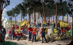 1815年7月，拿破仑第一战败后，俄罗斯和英国军队在巴黎香榭丽舍大街的露营，版画，私人收藏 作者 匿名匿名