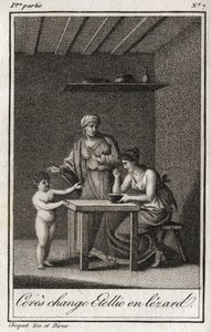 Ceres changes Stellion to a lezard. Engraving from 1819 in “Lettres a Emilie sur la mythologie” by Charles Albert Demoustier (1760-1801). Private collection. 作者 匿名匿名