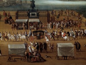 Cortege 在 17 世纪 Detail 巴黎新桥上的亨利四世雕像前经过。 无名画。 巴黎，卡纳瓦莱博物馆 作者 匿名匿名