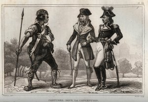 Costumes under the Convention. Engraving from 1859 in “” Le Monde. History of all peoples from the most remote times to the present day”. by M. E. de Lostalot-Bachoue (Lostalot Bachoue). Private collection. 作者 匿名匿名