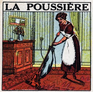 Domestic uses of electricity: vacuum cleaner for dust. Anonymous illustration from 1925. Private collection. 作者 匿名匿名