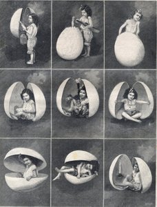 Easter eggs: a little girl in an egg. Engraving in “” Le Petite Parisien”” 作者 匿名匿名