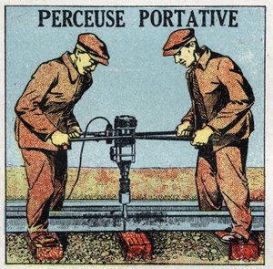Electric tools: portable drill. Anonymous illustration from 1925. Private collection. 作者 匿名匿名