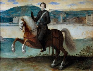 亨利四世（1553-1610）在巴黎前的马术肖像（1594 年）。 无名画。 小时/铜。 昏暗：0,25 x 0,31m。 巴黎，卡纳瓦莱博物馆 作者 匿名匿名