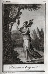 埃里戈和巴克斯，1819年的版画，载于查尔斯-阿尔伯特-德穆斯特（1760-1801）的《Lettres a Emilie sur la mythologie》。私人收藏。 作者 匿名匿名