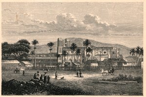 特立尼达（Trinidad and Tobago，特立尼达和多巴哥）的西班牙港（Port of Spain）大教堂外景。雕刻在 "Les Missions Catholiques au XIXeme Siecle "中，作者是Louis-Eugene（路易-尤金）-Louvet。私人收藏。 作者 匿名匿名