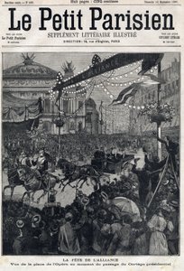 法俄联盟节：费利克斯-福尔（1841-1899）的总统车队通过时的歌剧院广场景色。在1897年9月12日的 "小巴黎人 "上。私人收藏 作者 匿名匿名