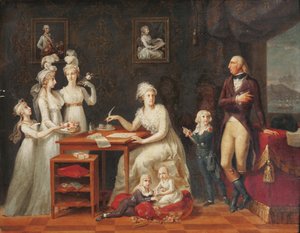 斐迪南四世（Roi des Deux-Siciles）（1751-1825）--那不勒斯和西西里的国王斐迪南四世与他的家人，匿名。木板油画，尺寸：42x53.3，18世纪末，私人收藏。 作者 匿名匿名