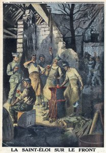 1914-1918年第一次世界大战（14-18战争）。前线士兵的圣埃洛伊（Saint-Eloi）庆祝活动。他们都为聚会喝了一杯红酒。载于《小报》，1916年12月3日。私人收藏 作者 匿名匿名
