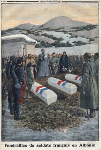 1914-1918年第一次世界大战（14-18战争）。在阿尔巴尼亚的法国士兵的葬礼。在 "小报 "上 作者 匿名匿名