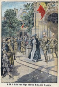 1914-1918年第一次世界大战（14-18战争）。比利时女王伊丽莎白-德-巴维尔陛下（1876-1965）被授予战争十字勋章。在 "小报 "中 作者 匿名匿名