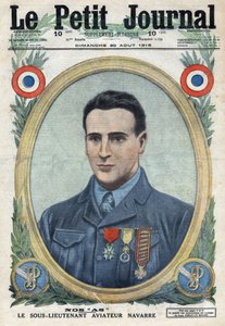 1914-1918年第一次世界大战（14-18战争）。让-纳瓦拉（1895-1919）法国军队飞行员的画像。在 "Le Petité Journal "中 作者 匿名匿名