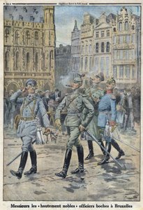 1914-1918年第一次世界大战（14-18年战争）。在布鲁塞尔的德国军官被代表为 "高度高贵的波克人"。1916年5月28日在 "小报 "上。私人收藏 作者 匿名匿名