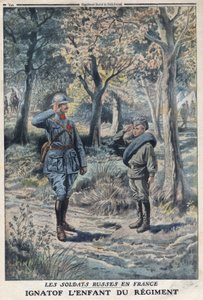 1914-1918年第一次世界大战（14-18战争）。年轻的俄罗斯士兵伊格纳托夫在法国军队的一个团里。在 "Le Petité Journal"，1916年5月21日。私人收藏 作者 匿名匿名