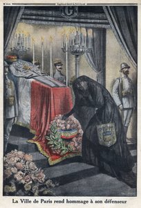 1914-1918年第一次世界大战（14-18战争）。巴黎市对保卫巴黎的约瑟夫-西蒙-加莱尼将军（1849-1916）的致敬。载于 "小报"，1916年6月18日。私人收藏 作者 匿名匿名