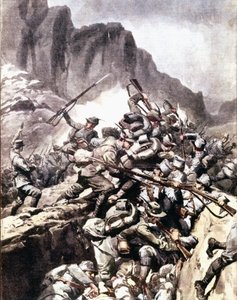 第一次世界大战："意大利高山猎人（alpino或alpini）与奥匈帝国军队士兵在意大利阿尔卑斯山的Val d