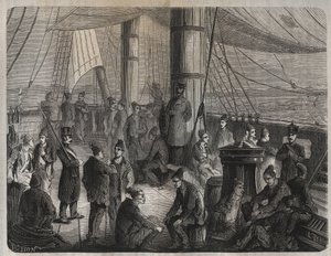 First convoy of forces from Toulon to Cayenne (Guyana) under the Decret of 8 December 1851. Engraving in “Histoire des bagnes depuis leur création à nos jours”” (1877) by Pierre Zaccone (1817-1895) (Colonia Penale - Penal colony). Private collection. 作者 Anonymous Anonymous