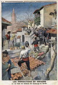 西班牙的洪水。国王阿方索十三世（1886-1941）访问塞维利亚的险恶郊区。1912年2月25日《小报》上的版画。私人收藏。 作者 匿名匿名