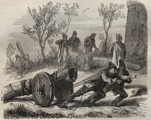 19世纪在土伦巴格纳的福克特（Forcats bucherons）。皮埃尔-扎科内（Pierre Zaccone）（1817-1895年）在 "Histoire des bagnes depuis leur création à nos jours"（1877年）中的版画（Colonia Penale-刑罚殖民地）。私人收藏。 作者 匿名匿名