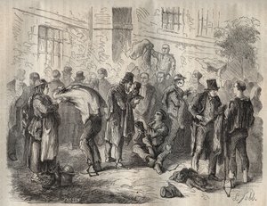 Forcats selling their belongings before entering the Toulon Bagne in the 19th century. Engraving in “Histoire des bagnes depuis leur création à nos jours”” (1877) by Pierre Zaccone (1817-1895) (Colonia Penale - Penal colony). Private collection. 作者 匿名匿名
