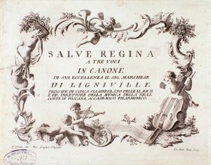利尼维尔侯爵创作的三声部赞美诗《Salve regina》乐谱的封面图（1768年 作者 匿名匿名