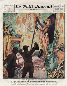 1922年11月，英国埃及学家霍华德-卡特和卡纳冯勋爵首次进入图坦卡蒙法老的墓穴--插图来自《小报》1923年2月11日（雕刻版）。 作者 匿名匿名