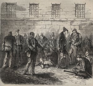 19世纪在土伦巴格纳的老弱病残部队。皮埃尔-扎科内（Pierre Zaccone）（1817-1895年）在 "Histoire des bagnes depuis leur création à nos jours"（1877年）中的版画（Colonia Penale-刑罚殖民地）。私人收藏。 作者 匿名匿名