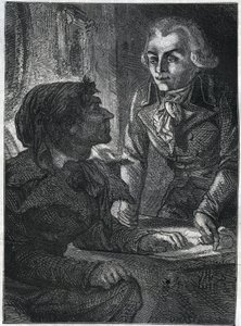 让-保罗（Jean Paul）-马拉（1743-1793）与罗伯斯庇尔（1758-1794）的马克西米利安。1866年的版画，载于阿道夫-蒂耶尔的《法国革命史》。私人收藏。 作者 匿名匿名