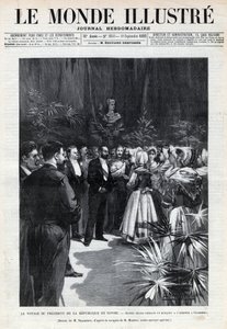 Journey of Sadi Carnot (1837-1894) to Savoy: the President of the Republic is welcomed in Chambery by young girls offering him a bouquet of flowers. A newspaper. Engraving in “Le monde illustree”” of 1892. Private collection. 作者 匿名匿名