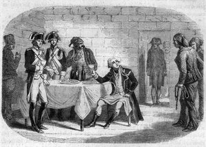 Armand Louis de Gontaut de Biron公爵的最后时刻，他是莱茵河和瓦尔河军队的总司令；死于1793年 - Alphonse de Lamartine (1790-1869) 1865-1866年创作的《吉隆德人的历史》中的雕刻。私人收藏 作者 匿名匿名