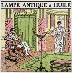 光源：Antiquite中使用的油灯。1925年的匿名插图。私人收藏。 作者 匿名匿名