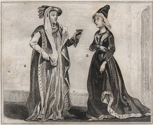 法国王后玛丽-安茹（1404-1463）和勃艮第公爵菲利普三世（1396-1467）--1859年在《世界报》上的版画。E. de Lostalot-Bachoue先生撰写的 "从最遥远的时代到今天的所有民族的历史"。私人收藏。 作者 匿名匿名