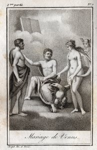 火星和维纳斯的婚姻。1819年的雕版画，载于查尔斯-阿尔伯特-德穆斯特（1760-1801）的 "Lettres a Emilie sur la mythologie"。私人收藏。 作者 匿名匿名