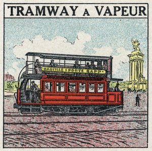 Mechanical traction: steam tram appeared in Paris at the end of the 19th century on the Bastille line - door Bapp. Anonymous illustration from 1925. Private collection. 作者 匿名匿名