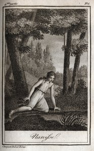 Narcisse沉思着他的倒影（Narciso） 1819年的雕刻，载于Charles Albert Demoustier（1760-1801）的《Lettres a Emilie sur la mythologie》。私人收藏。 作者 匿名匿名