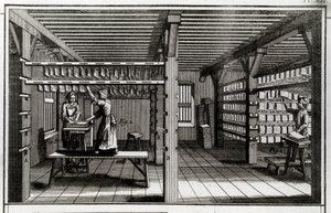 Paper factory: the drying stage. 18th century engraving. Private collection 作者 匿名匿名
