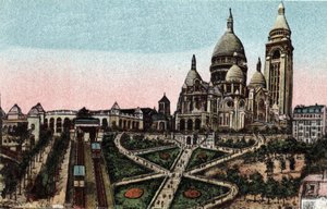 巴黎：蒙马特山上的缆车和圣心大教堂（Sacre-Coeur）。巴黎市 "艺术专辑 "中的1920年的照片。私人收藏。 作者 匿名匿名