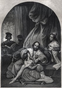 保罗三世（1534年至1549年的教皇）和他的家人--保罗三世（1534年至1549年的教皇）和他的家人--1842年在《教皇的历史：犯罪、谋杀、投毒、弑父、通奸、乱伦》中的版画，由莫里斯-拉夏尔创作。私人收藏。 作者 匿名匿名