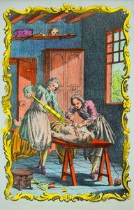 Physician studying blood movement: frontispiece of the “memoire sur le mouvement du sang et sur les effets de la seaignee” by Albrecht von Haller (1708-1777) 1756, Collection Privee 作者 匿名匿名