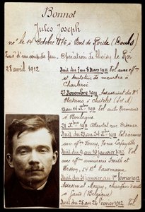 罪犯朱尔斯-邦诺（1876-1912）的警察表（邦诺乐队），附有犯罪清单 作者 匿名匿名