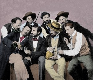 佛罗伦萨的艺术家群像（Macchiaioli）：其中从左至右为Gaetano Bianchi, Cristiano Banti, Vito d