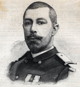 安托万-米松（1853-1899）法国非洲探险家的画像。雕刻在 "Le Peute Parisien "中。 作者 匿名匿名