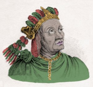 阿塔瓦尔帕（1502-1533）的肖像，印加帝国的最后一位皇帝。19世纪的雕版画。米兰人 作者 匿名匿名