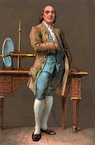 本杰明-富兰克林（1706-1790）的肖像，美国印刷商、出版商、科学家、发明家、政治家和外交家。铬平版印刷 私人收藏 作者 匿名匿名
