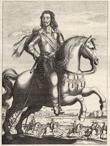 萨克森-魏玛（Saxony-Weimar）的伯纳德（1604-1639）的肖像，表现了伯纳德公爵和罗汉公爵捕获韦尔特的约翰。17世纪的雕版画。私人收藏。 作者 匿名匿名