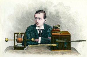 古列尔莫-马可尼（1874-1937）的肖像，意大利物理学家，电报的发明者。1900年左右的雕版画 私人收藏 作者 匿名匿名