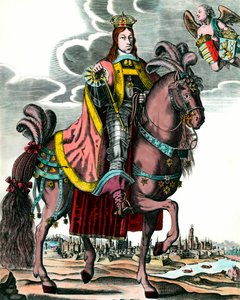 神圣罗马皇帝利奥波德一世的肖像 - 利奥波德一世（1640 - 1705）匈牙利、波西米亚、达尔马提亚、克罗地亚国王和日耳曼皇帝的马术肖像。17世纪的雕版画。私人收藏。 作者 匿名匿名