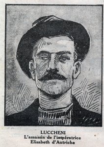 Luigi Lucheni（1873-1910）的肖像，意大利无政府主义者，1898年刺杀奥地利女皇Elisabeth de Wittelsbach的人，被称为Sissi。雕刻在 "L